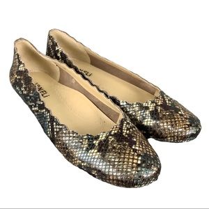 Vaneli Sancia Scalloped Leather Black Brown Snake Print flats